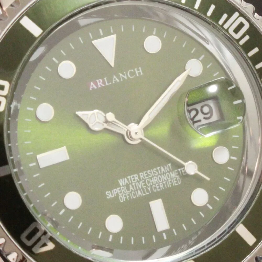 Men's Diver Style Watch Green Uni-directional Bezel Stainless Bracelet 40mm